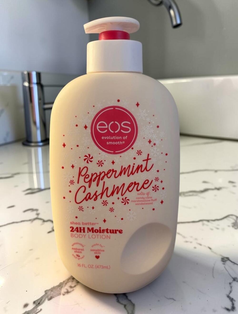 NEW EOS Peppermint Cashmere Shea Better 24H Moisture Body Lotion 16oz Pump